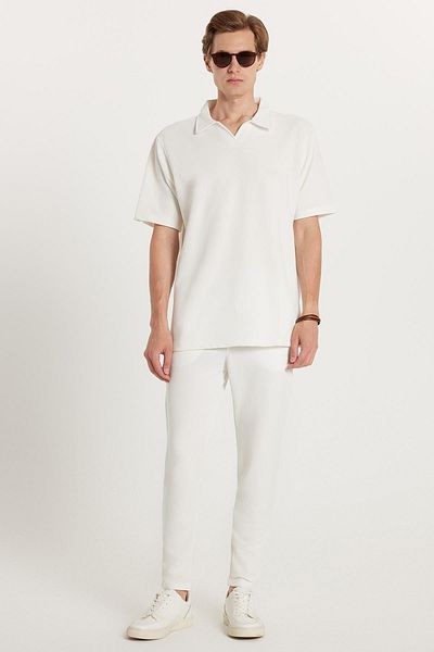 Tudors Men's Standard Fit Regular Fit Polo Neck Cotton Straight Leg White Tracksuit Set
