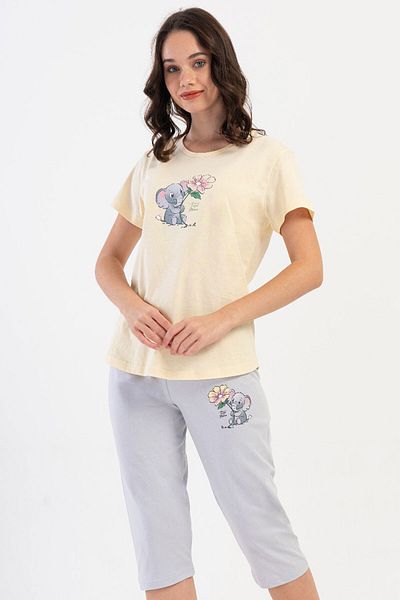 VİENETTA Cotton Women's Short Sleeve Capri Pajama Set, 408406