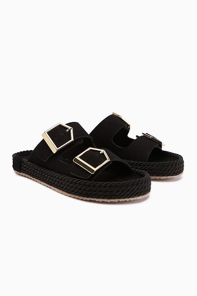 Limoya Horia Black Double Striped Knitted Sole Women's Slippers