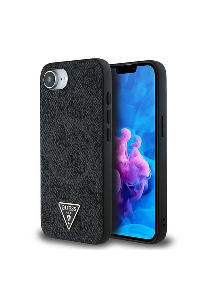 Guess Case For Iphone 16e, 4g Ring Triangle Logo Magsafe, - Black