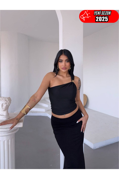 StilVibe Single Shoulder Buckle Sandy Blouse