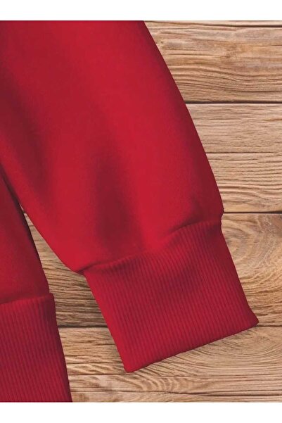 caddekombin Gooroe Geoaeg Printed Hooded Pocket Red Sweatshirt with Wool Inside