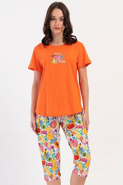 VİENETTA Cotton Women's Short Sleeve Capri Pajama Set, 408198