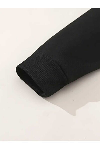 caddekombin Μαύρο φούτερ με κουκούλα με στάμπα Blah Blah Blah, με τσέπες και εσωτερικό μάλλινο επένδυση