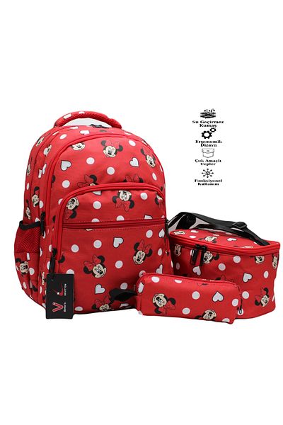 Harmela Girl's Primary School Bag 3-Piece Set Character Patterned First School Bag Red