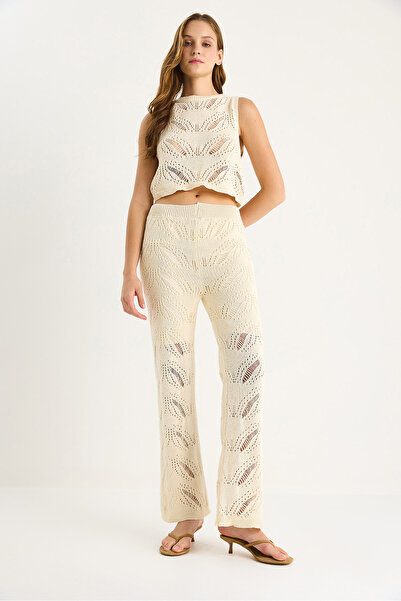 Bianco Lucci Women's Zigzag Pattern Crop Blouse High Waist Loose Pants Bottom-Top Set 20258011