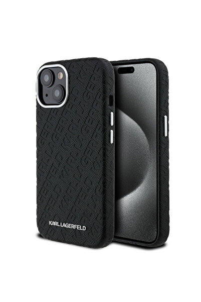 Karl Lagerfeld Apple iPhone 15 Kılıf Orjinal Lisanslı PU Deri Damgalı Metal Y...