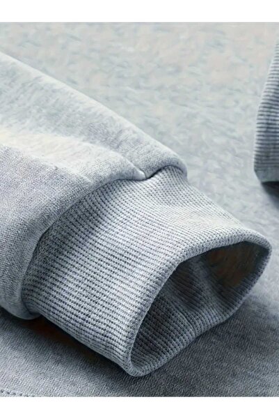 caddekombin Half Lion Face Printed Hooded Pocket Cotton Gray Sweatshirt