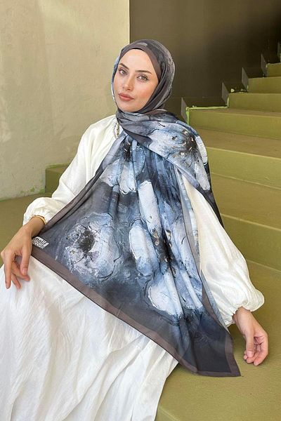 lamelif Bohemian Flower Pattern Soft Shawl Brown