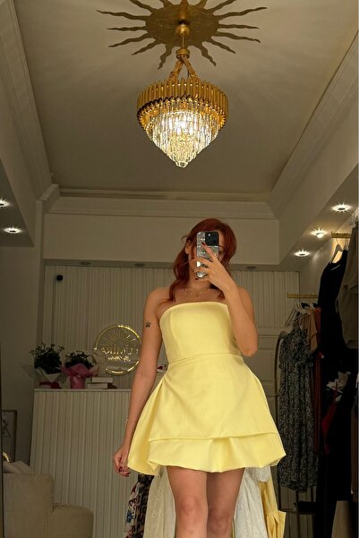 Lumira byMelisa Sarı Balon Etek Mini Elbise