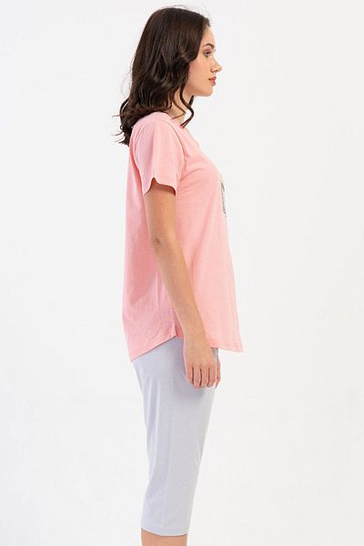 VİENETTA Cotton Women's Short Sleeve Capri Pajama Set, 408406