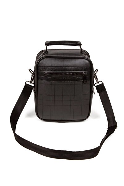 Newish Men's Plaid Gray Leather Daily Shoulder and Hand Bag with Adjustable Cross Shoulder Strap New058
