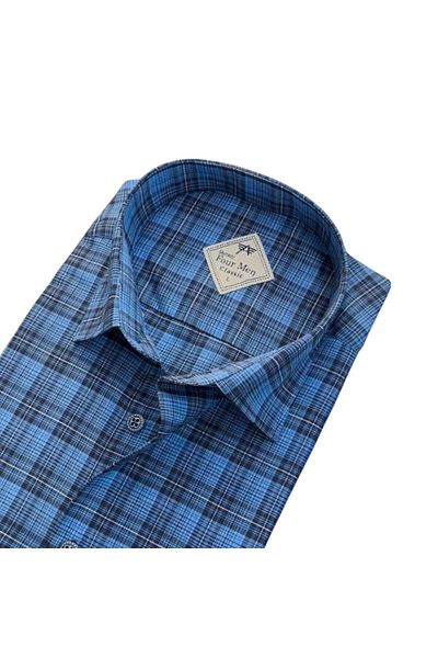 GÖMLEK GALERİSİ Men's Classic Relaxed Fit Plaid Double Pocket Long Sleeve Shirt