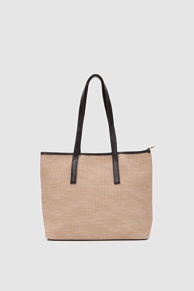Shule Bags Geantă de umăr cu aspect de paie, maro amar