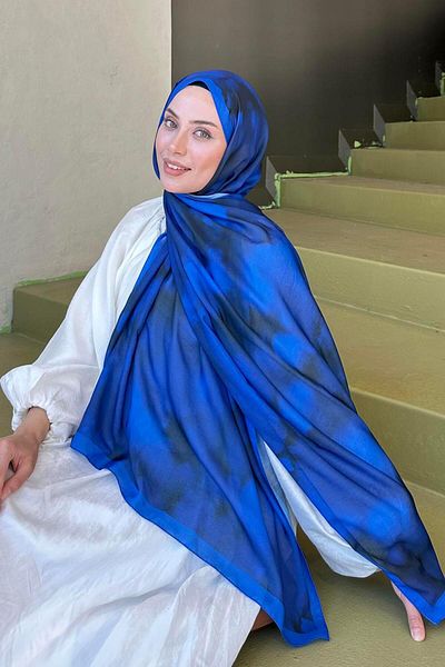 lamelif Batik Pattern Soft Shawl Saks Blue