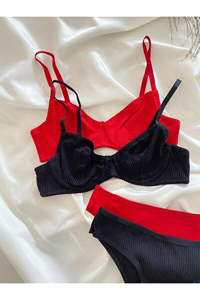 dem merys 2-Pack Plain Camisole Underwire Cotton Combed Bra Set (Bra Kilot)