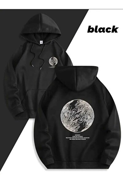 caddekombin Lazarus Arka Göğüs Baskılı Kapüşonlu Cepli Pamuklu Siyah Sweatshirt