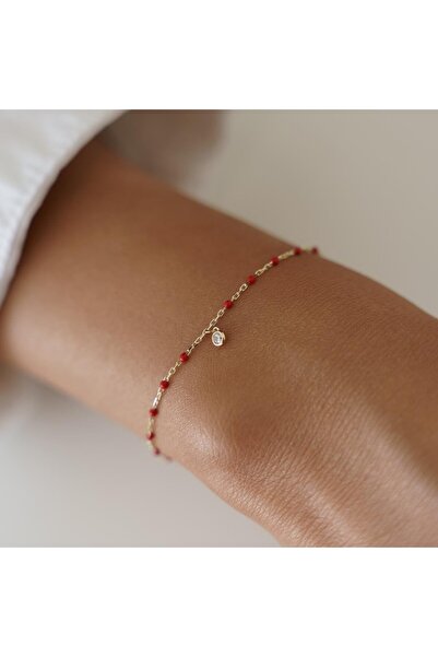 ALTINTAŞ KUYUMCULUK Kırmızı Mineli Minimal Altın Bileklik