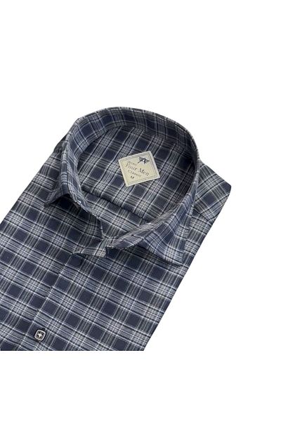 GÖMLEK GALERİSİ Men's Classic Relaxed Fit Plaid Double Pocket Long Sleeve Shirt