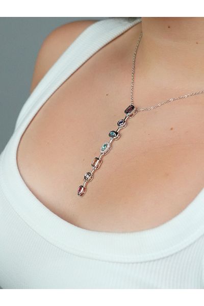 Sumen Butik Y Necklace with Stones Gold and Silver Color Steel