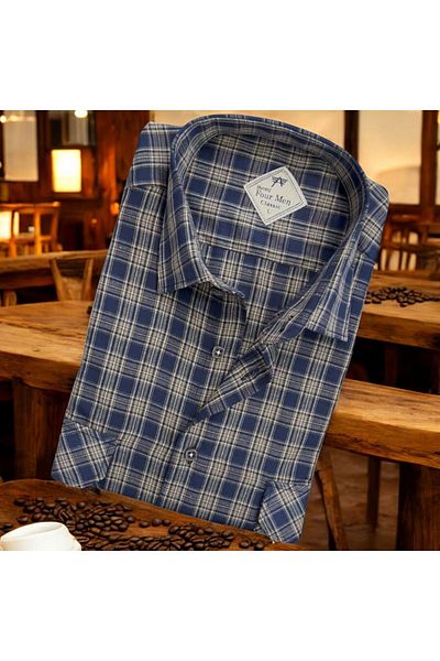 GÖMLEK GALERİSİ Men's Classic Relaxed Fit Plaid Double Pocket Long Sleeve Shirt
