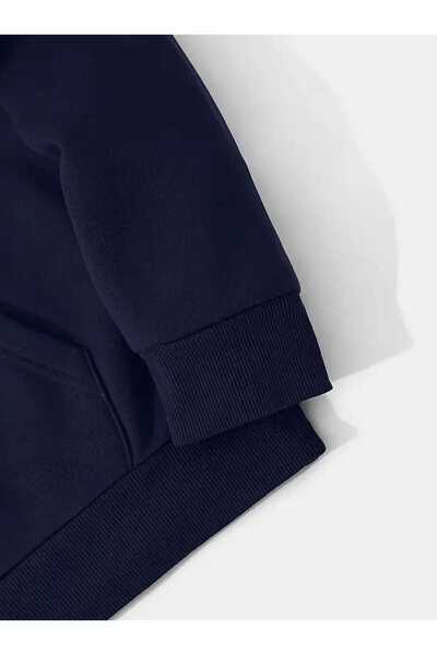 caddekombin Φούτερ με κουκούλα με στάμπα αεροπλάνου, βαμβακερό μπλε ναυτικό με τσέπη