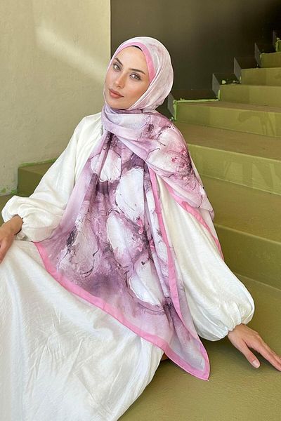 lamelif Bohemian Flower Pattern Soft Shawl Candy Pink