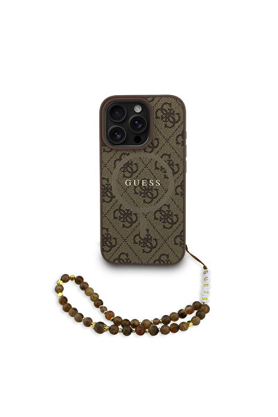 Guess iPhone 16 Pro Uyumlu Kılıf Lisanslı M-safe Uyumlu Bilek Askı İpli Yazı ...