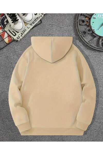 caddekombin Hanorac cu glugă cu imprimeu Puzzle Heart, cu buzunare, din bumbac, bej