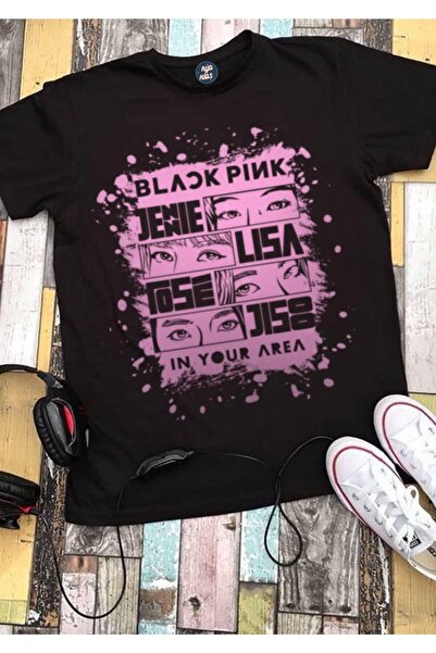 RYO FASHİON BLACK PINK GROUP Printed Short Sleeve Unisex BLACK Kids T-Shirt