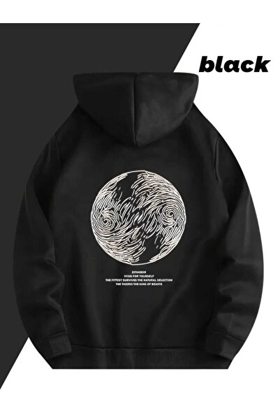 caddekombin Lazarus Arka Göğüs Baskılı Kapüşonlu Cepli Pamuklu Siyah Sweatshirt