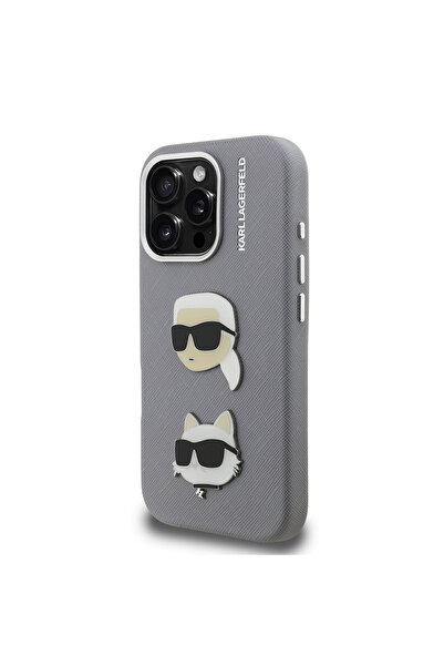 Karl Lagerfeld iPhone 16 Pro Compatible Case Karl Lagerfeld Licensed K&C Heads Pin Cover Gray