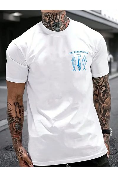 AEMİ Unisex Endless Ocean Printed Oversize Crew Neck T-Shirt