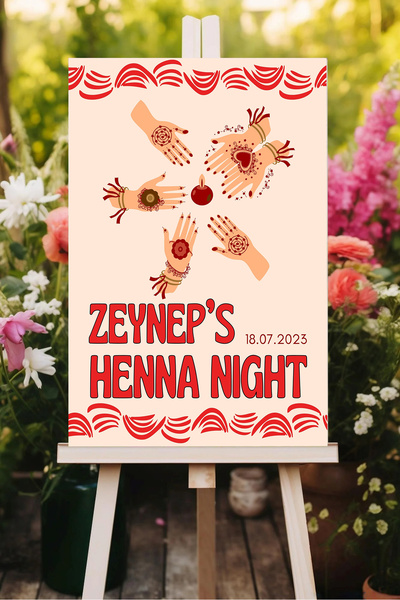 Postermanya Red Kişiye Özel Kına Gecesi Karşılama Panosu, Henna Night İsimli ...