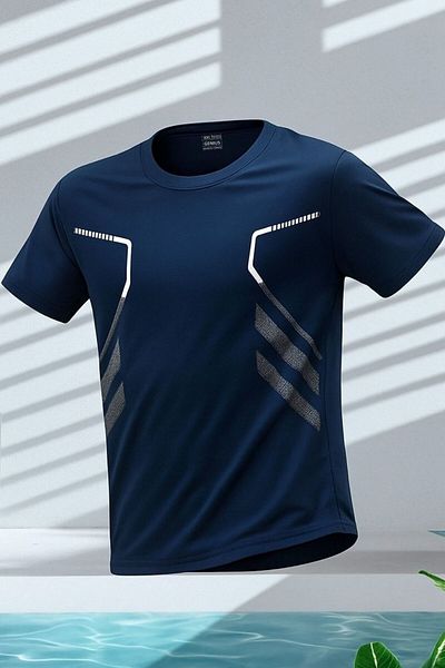GENIUS STORE Ανδρικό αθλητικό μπλουζάκι προπόνησης γυμναστικής πολυεστέρας Ανδρικό αθλητικό μπλουζάκι STRIPED-TSHIRT