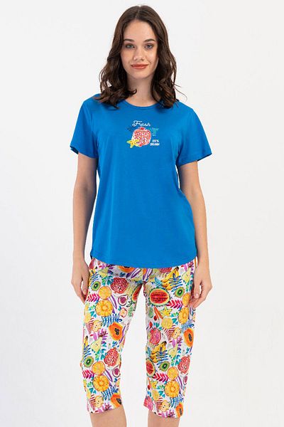 VİENETTA Cotton Women's Short Sleeve Capri Pajama Set, 408198