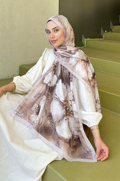 lamelif Bohemian Flower Pattern Soft Shawl Mink Color
