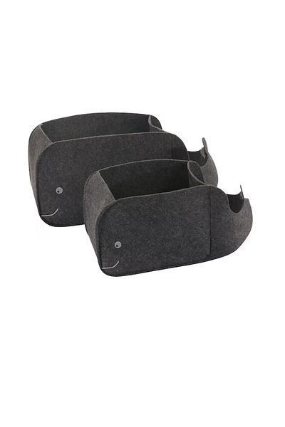 HOME CREATION Set of 2 Home creation storage baskets, 1 x 24 x 38 x 18 cm, 1 x 19 x 28 x 14 cm, felt, black