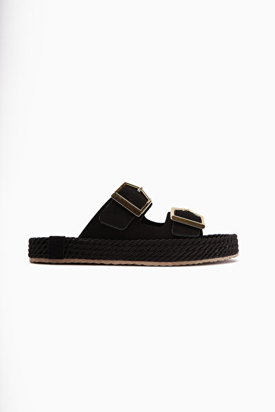 Limoya Horia Black Double-Striped Knitted Sole Women's Slippers Opportunity Product