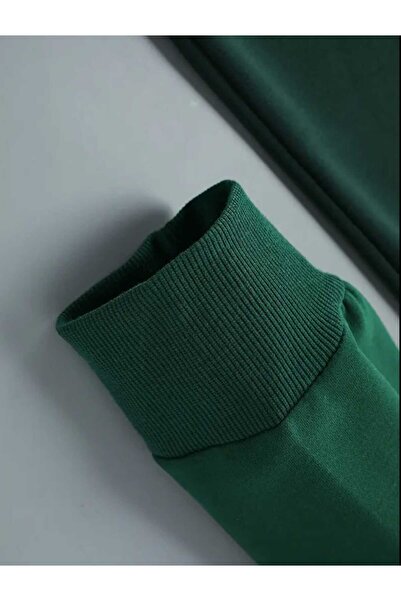 caddekombin I Am Music Arka Baskılı Kapüşonlu Cepli Pamuklu Yeşil Sweatshirt