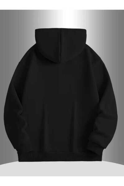 caddekombin Μαύρο φούτερ με κουκούλα με λοξή στάμπα του Λος Άντζελες, με μάλλινη επένδυση εσωτερικά