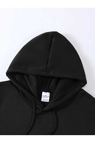 caddekombin Μαύρο φούτερ με κουκούλα με στάμπα Soccer Rythm και μάλλινη επένδυση μέσα