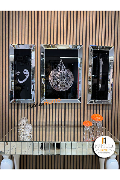 pupillahome ELİF VAV AYETEL KÜRSÜ ÜÇLÜ AYNALI TABLO SET