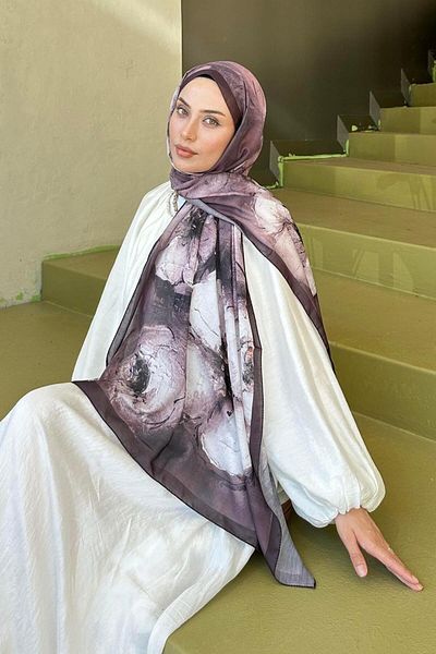 lamelif Bohemian Flower Pattern Soft Shawl Bitter Brown
