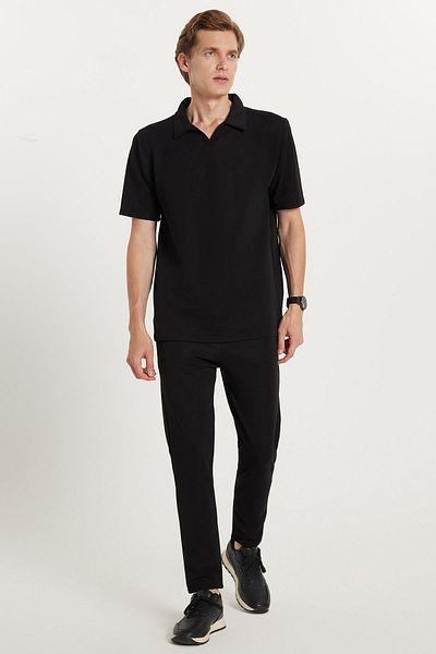 Tudors Men's Standard Fit Regular Fit Polo Neck Cotton Straight Leg Black Tracksuit Set