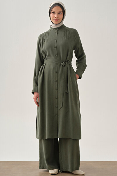 Tuğba Beli Bağcık Detaylı Lastikli Pantolon - Haki