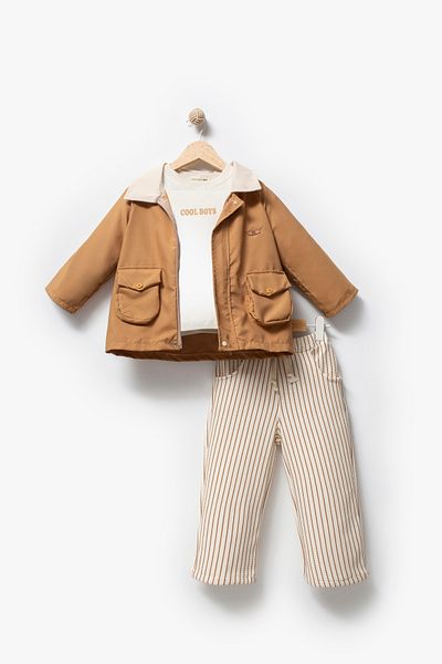 Jikko Baby 3 Piece Set with Pocket Detail Striped Trousers 9073