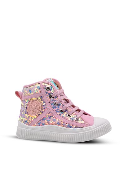 kids A more Magic Girl's Sequin and Lace-Up Pink Color Sneaker