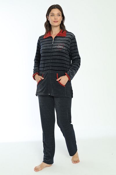 ROMEO LİFE Women's Plus Size Cotton Zippered Velvet Tracksuit Set 2267