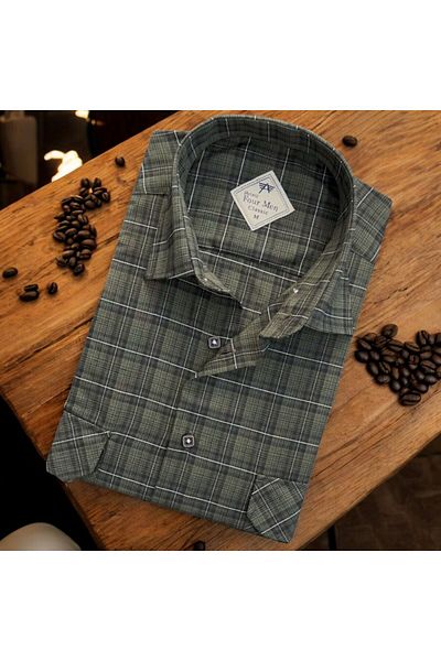 GÖMLEK GALERİSİ Men's Classic Relaxed Fit Plaid Double Pocket Long Sleeve Shirt